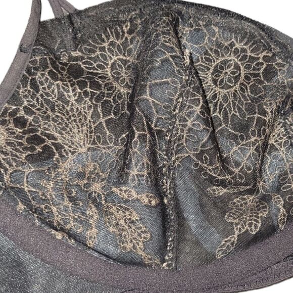 Vintage Lily Of France Lingerie Black Underwire Embroidered Stiched Bra 34D - Picture 9 of 9